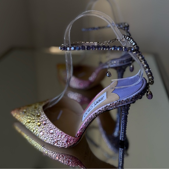 New JIMMY CHOO Saeda 100 embellished satin pumps $2,095 37 - Picture 14 of 17